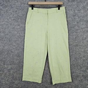 Briggs New York Capri Pants Size 6P Green Embroidered Flowers LOOSE INNER BUTTON
